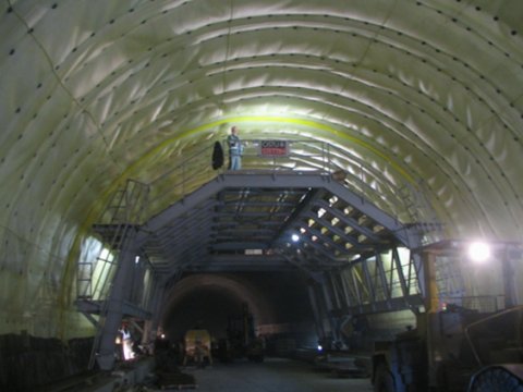 Tunnel Blanka - installing of grouting hose system, Prague.